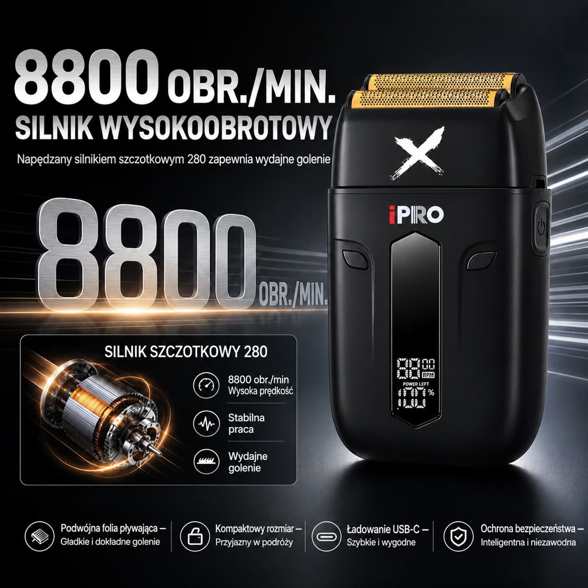 Golarka IPRO S1106 z podwójnym ostrzem